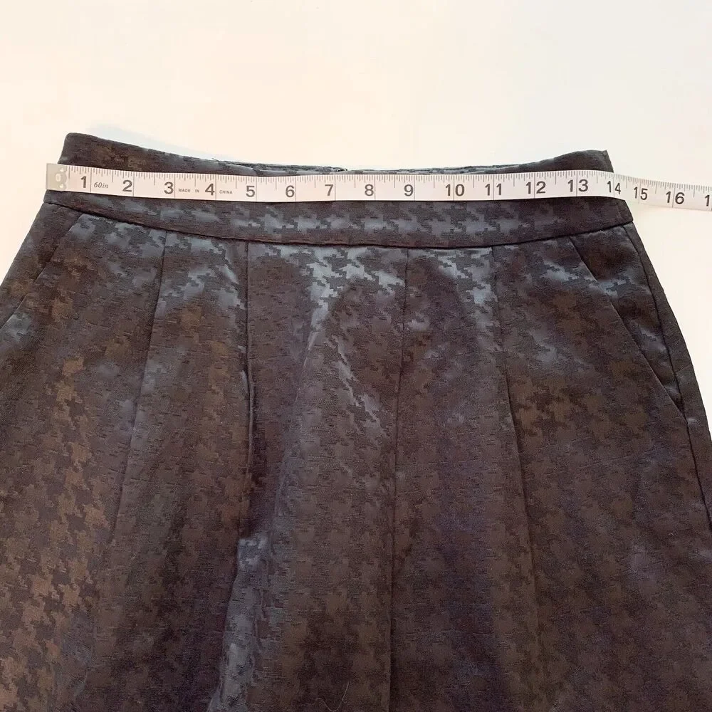 Halogen Womens Size 2 Black Houndstooth Print Pleated A Line Mini Skirt